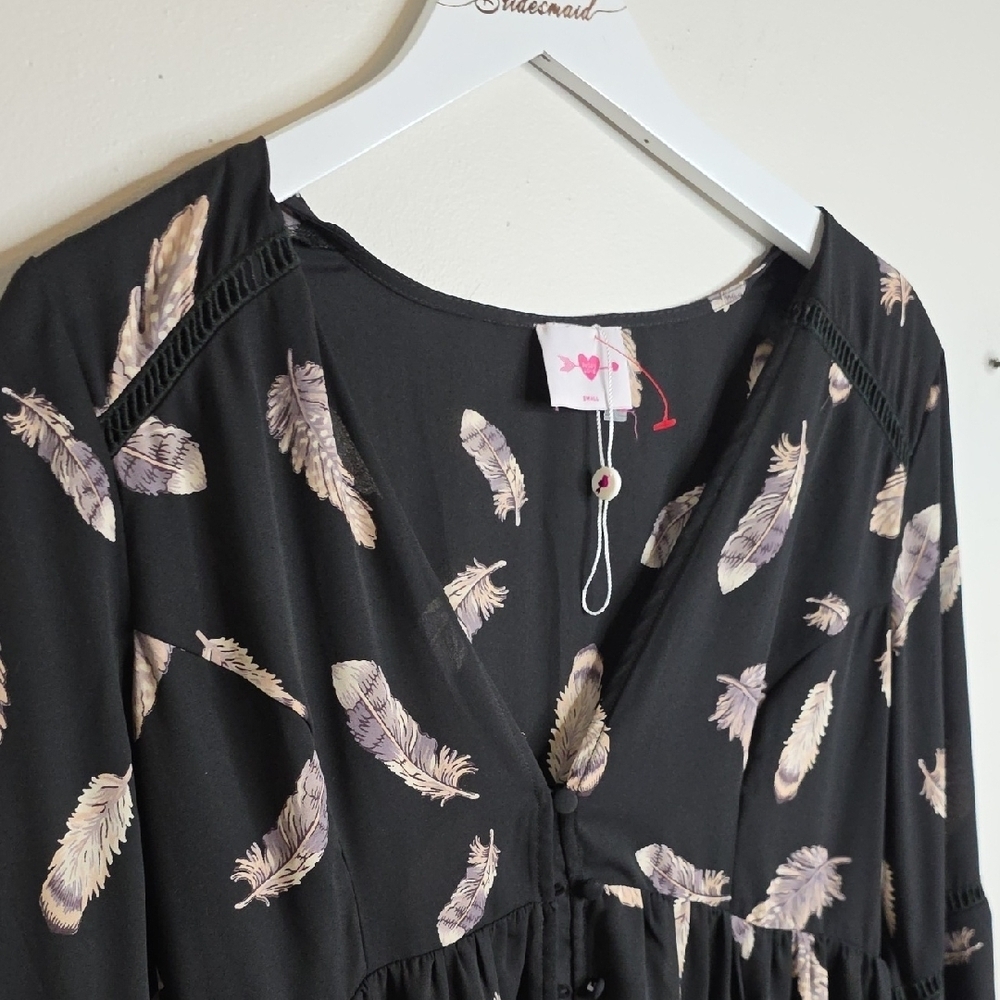 Buddy Love Sz Small Black Dress with Feather Pattern NWOT - Picture 6 of 8